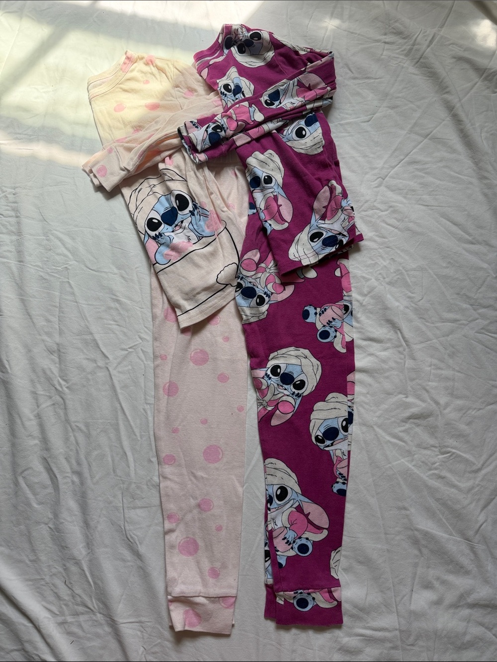Disney Girls Two-Piece Stich Pajama Set in Light Pink and Magenta